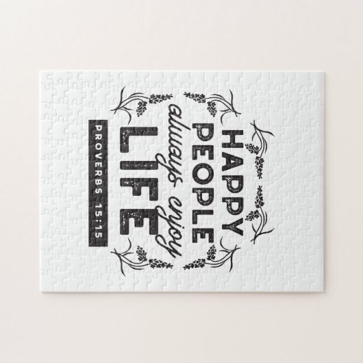 Happy Life with Faith – Proverbs 15:15 Art Legpuzzel (Horizontaal)