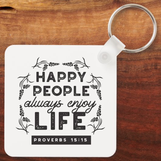 Happy Life with Faith – Proverbs 15:15 Art Sleutelhanger (Achterkant)