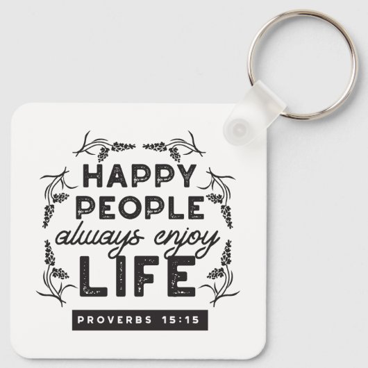 Happy Life with Faith – Proverbs 15:15 Art Sleutelhanger (Achterkant)