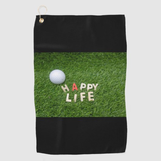 Happy Life woord voor golfhanddoek (Voorkant)