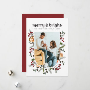 Happy Lijst Familiefoto Kerst Botanisch Feestdagenkaart