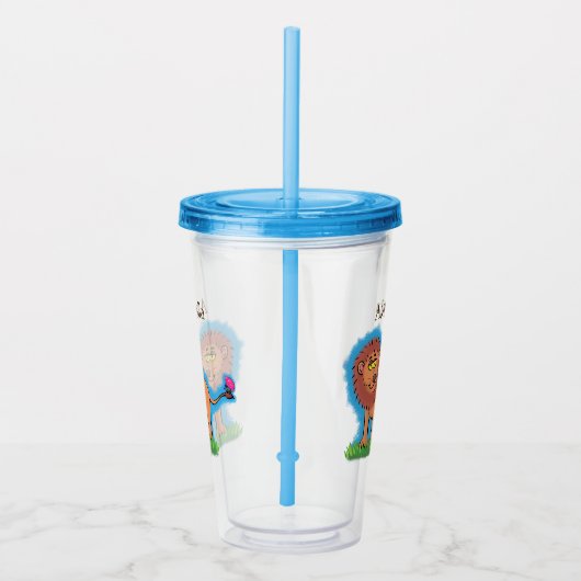 Happy lion met vlinderse cartoon illustratie acryl drinkbeker (Rechts)