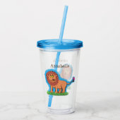 Happy lion met vlinderse cartoon illustratie acryl drinkbeker (Achterkant)