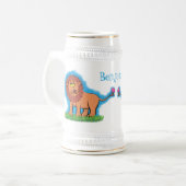 Happy lion met vlinderse cartoon illustratie bierpul (Voorkant links)