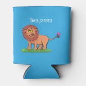 Happy lion met vlinderse cartoon illustratie blikjeskoeler (Voorkant)
