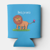 Happy lion met vlinderse cartoon illustratie blikjeskoeler (Achterkant)