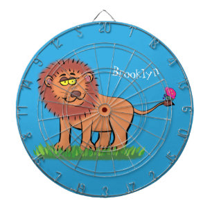 Happy lion met vlinderse cartoon illustratie dartbord