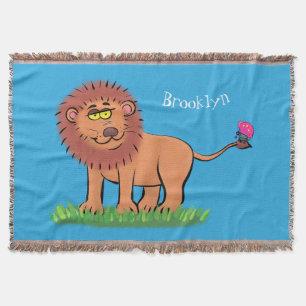 Happy lion met vlinderse cartoon illustratie deken