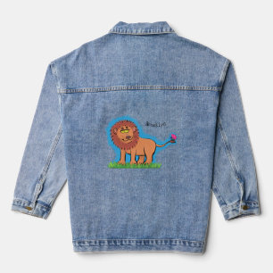 Happy lion met vlinderse cartoon illustratie denim jacket