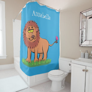 Happy lion met vlinderse cartoon illustratie douchegordijn