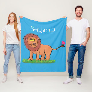 Happy lion met vlinderse cartoon illustratie fleece deken
