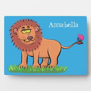 Happy lion met vlinderse cartoon illustratie fotoplaat