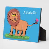 Happy lion met vlinderse cartoon illustratie fotoplaat (Zijkant)