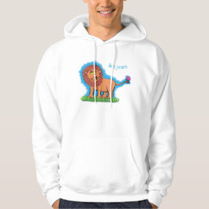 Happy lion met vlinderse cartoon illustratie hoodie