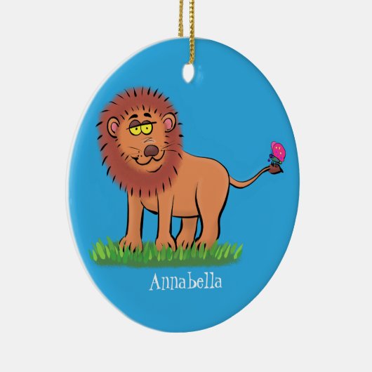 Happy lion met vlinderse cartoon illustratie keramisch ornament (Rechts)