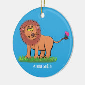 Happy lion met vlinderse cartoon illustratie keramisch ornament (Links)