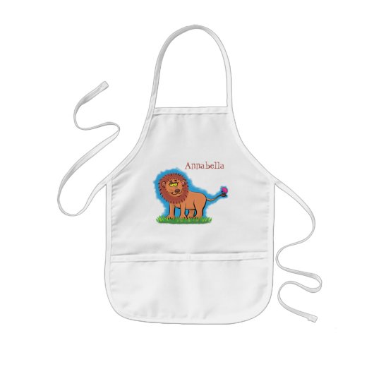 Happy lion met vlinderse cartoon illustratie kinder schort (Voorkant)