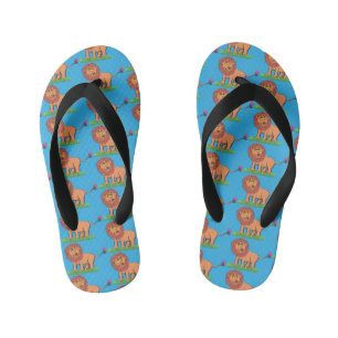 Happy lion met vlinderse cartoon illustratie kinder teenslippers