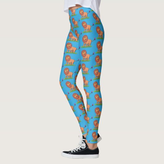 Happy lion met vlinderse cartoon illustratie leggings (Links)
