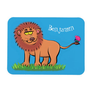 Happy lion met vlinderse cartoon illustratie magneet