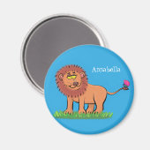 Happy lion met vlinderse cartoon illustratie magneet (Voorkant / Achterkant)