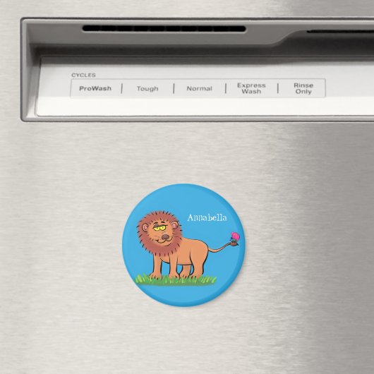 Happy lion met vlinderse cartoon illustratie magneet (Insitu (Vaatwasser))