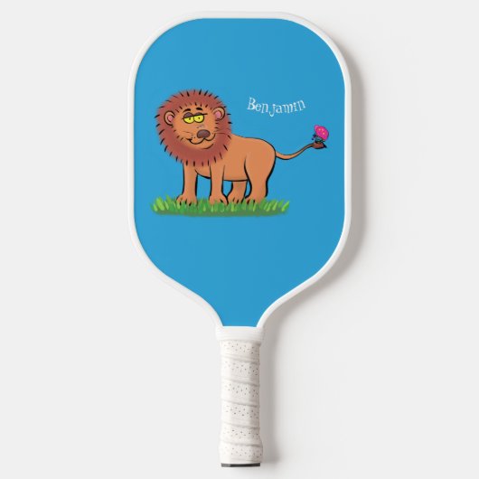 Happy lion met vlinderse cartoon illustratie pickleball paddle (Voorkant)