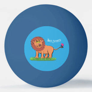 Happy lion met vlinderse cartoon illustratie pingpongbal