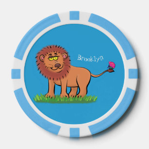 Happy lion met vlinderse cartoon illustratie poker chips