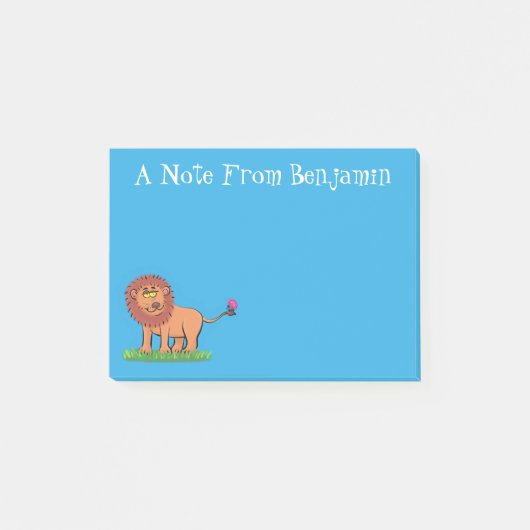 Happy lion met vlinderse cartoon illustratie post-it® notes (Voorkant)