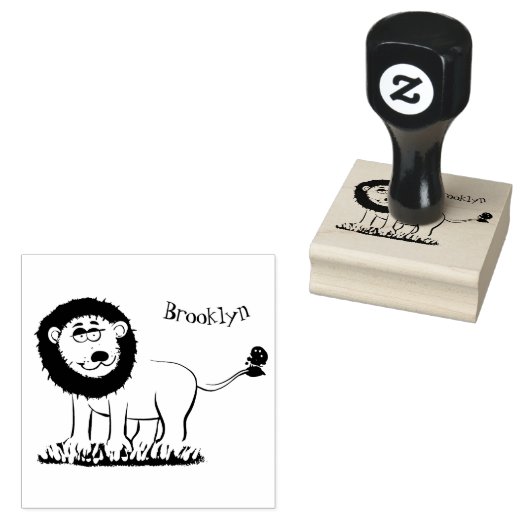 Happy lion met vlinderse cartoon illustratie rubberstempel (Gestempeld)