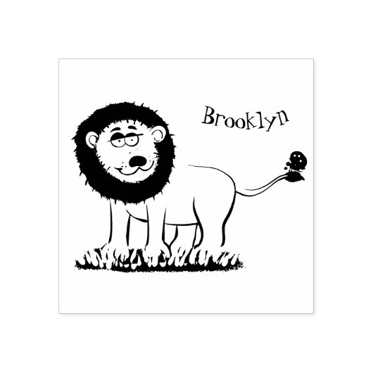 Happy lion met vlinderse cartoon illustratie rubberstempel (Afrduk)