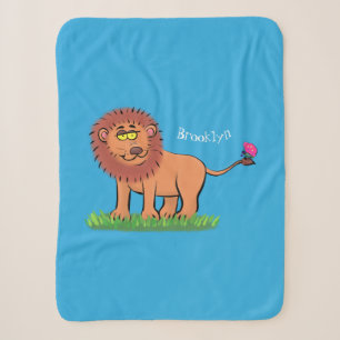 Happy lion met vlinderse cartoon illustratie sherpa deken