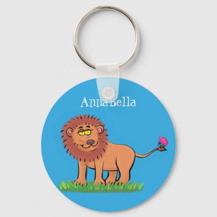 Happy lion met vlinderse cartoon illustratie sleutelhanger