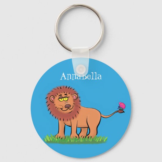 Happy lion met vlinderse cartoon illustratie sleutelhanger (Voorkant)