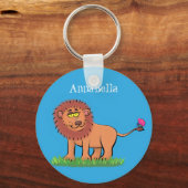 Happy lion met vlinderse cartoon illustratie sleutelhanger (Voorkant)