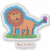 Happy lion met vlinderse cartoon illustratie sticker (Voorkant)