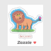 Happy lion met vlinderse cartoon illustratie sticker (Vel)