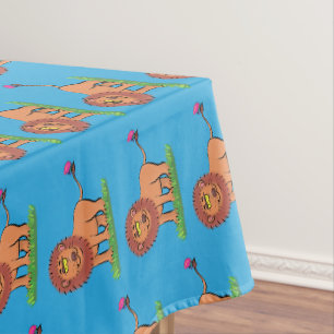 Happy lion met vlinderse cartoon illustratie tafelkleed