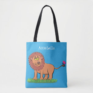 Happy lion met vlinderse cartoon illustratie tote bag