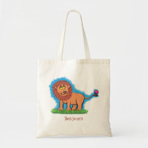 Happy lion met vlinderse cartoon illustratie tote bag
