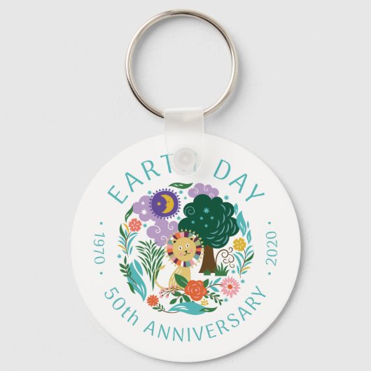 Happy Lion Natuur Whimsical Earth Day 2020 50th Sleutelhanger (Voorkant)