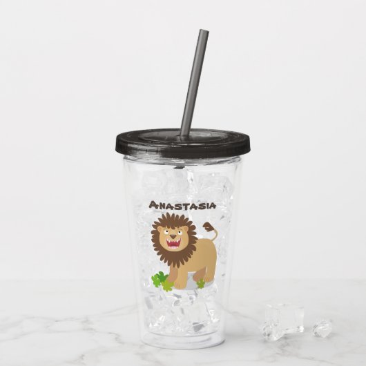 Happy lion Roaring cartoon illustratie Acryl Drinkbeker (Achterkant ijs)