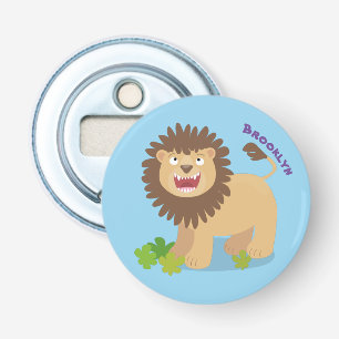 Happy lion Roaring cartoon illustratie Button Flesopener