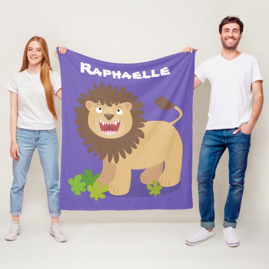 Happy lion Roaring cartoon illustratie Fleece Deken (In situ)