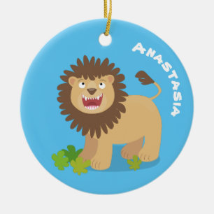 Happy lion Roaring cartoon illustratie Keramisch Ornament