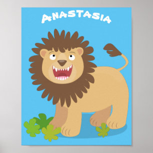 Happy lion Roaring cartoon illustratie Poster