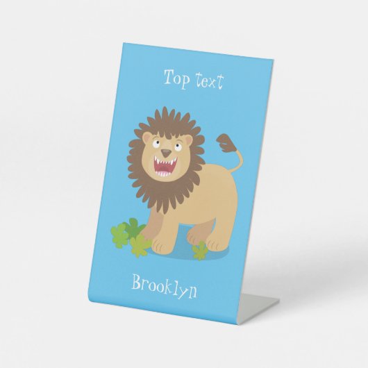 Happy lion Roaring cartoon illustratie Reclamebord Met Voetstuk (Voorkant)