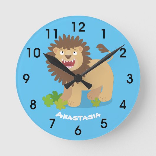 Happy lion Roaring cartoon illustratie Ronde Klok (Voorkant)