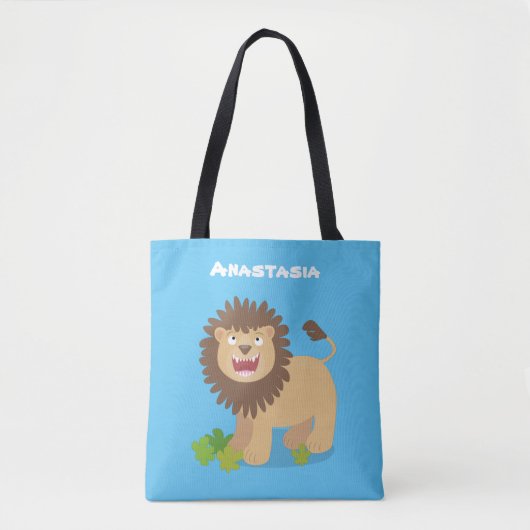 Happy lion Roaring cartoon illustratie Tote Bag (Voorkant)